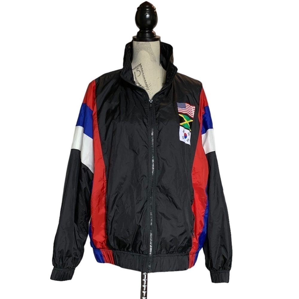 Forever 21 L lightweight windbreaker jacket USA Jamaica‎ Korea flag